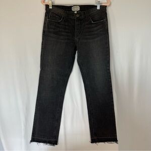 Current/Elliott Black Straight-Leg Jeans with Frayed Hem